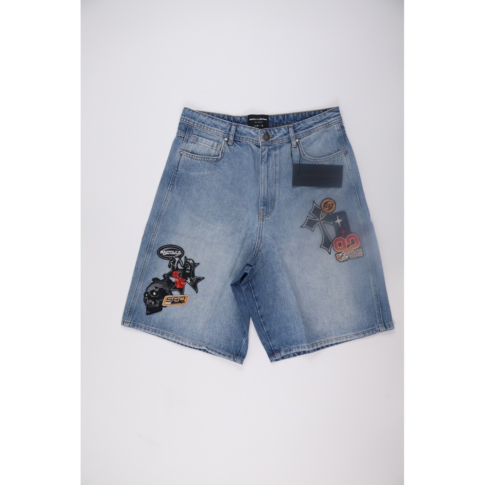 Supply & Demand Denim Shorts Mesa Graphic Patch 32W M Blue Streetwear Casual